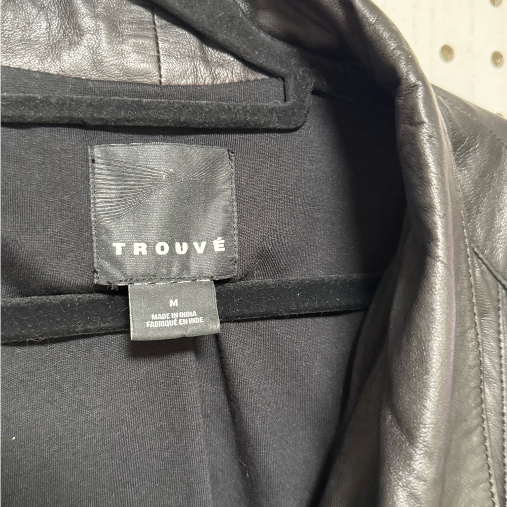 Trouve Women's Black Leather Moto Jacket Draped Front Size Medium - Picture 2 of 6